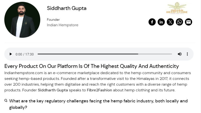 Fibre2Fashion Interview with Siddharth Gupta
