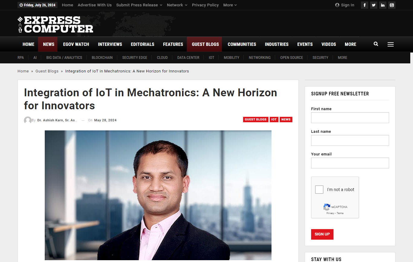 Integration of IoT in Mechatronics: A New Horizon for Innovators