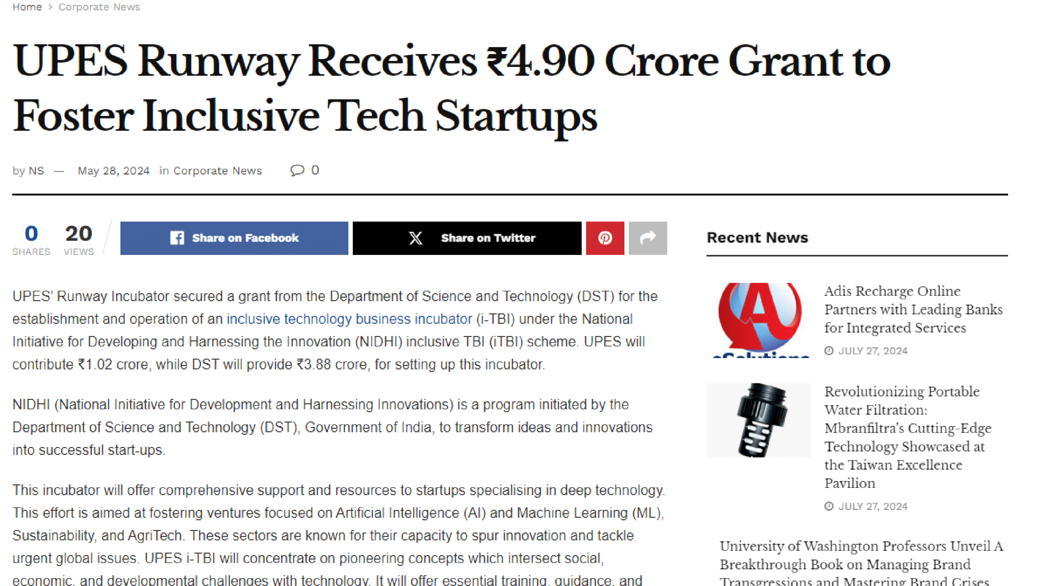 UPES Runway Receives ₹4 90 Crore Grant to Foster Inclusive Tech Startups – APN News