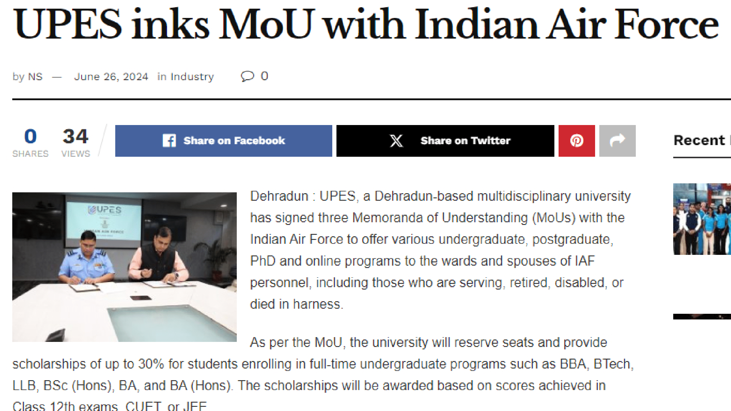 UPES inks MoU with Indian Air Force – APN News-1