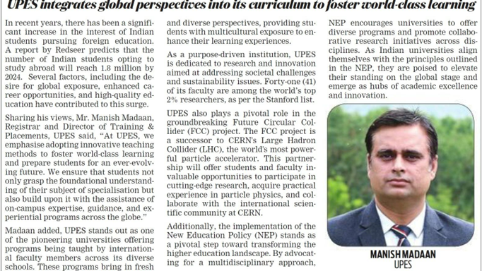 UPES integrates global perspective into its curriculum to foster world class learning TNIE