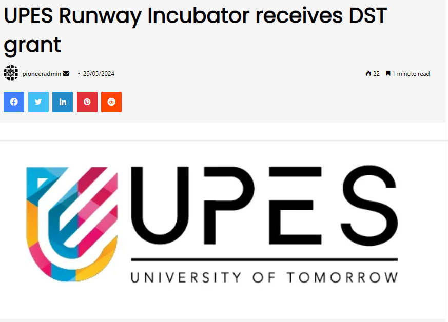 UPES Runway Incubator receives DST grant