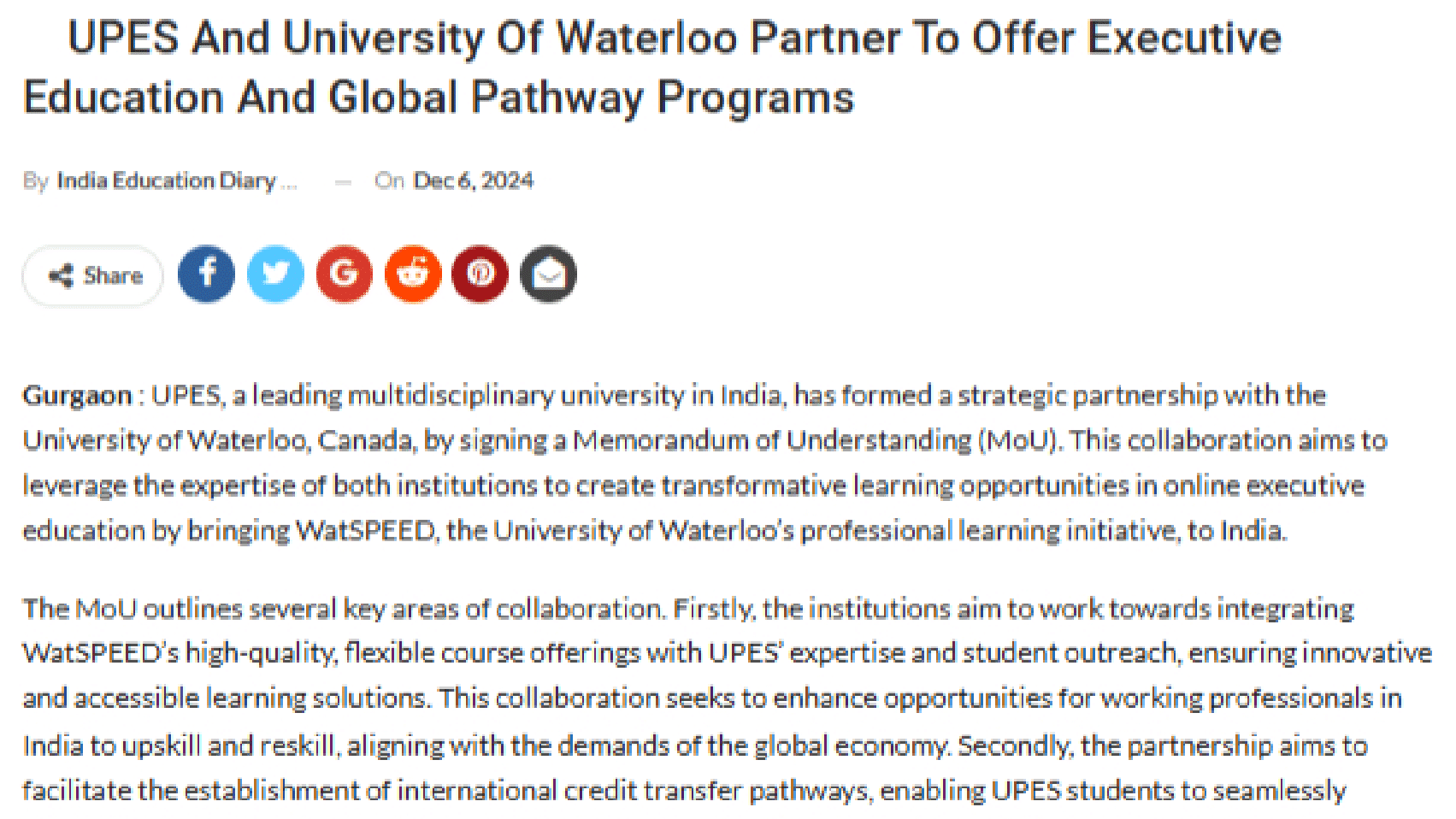 University of Waterloo - India Education Diary