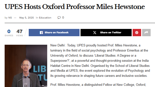 Prof. Miles Hewstone - APN News