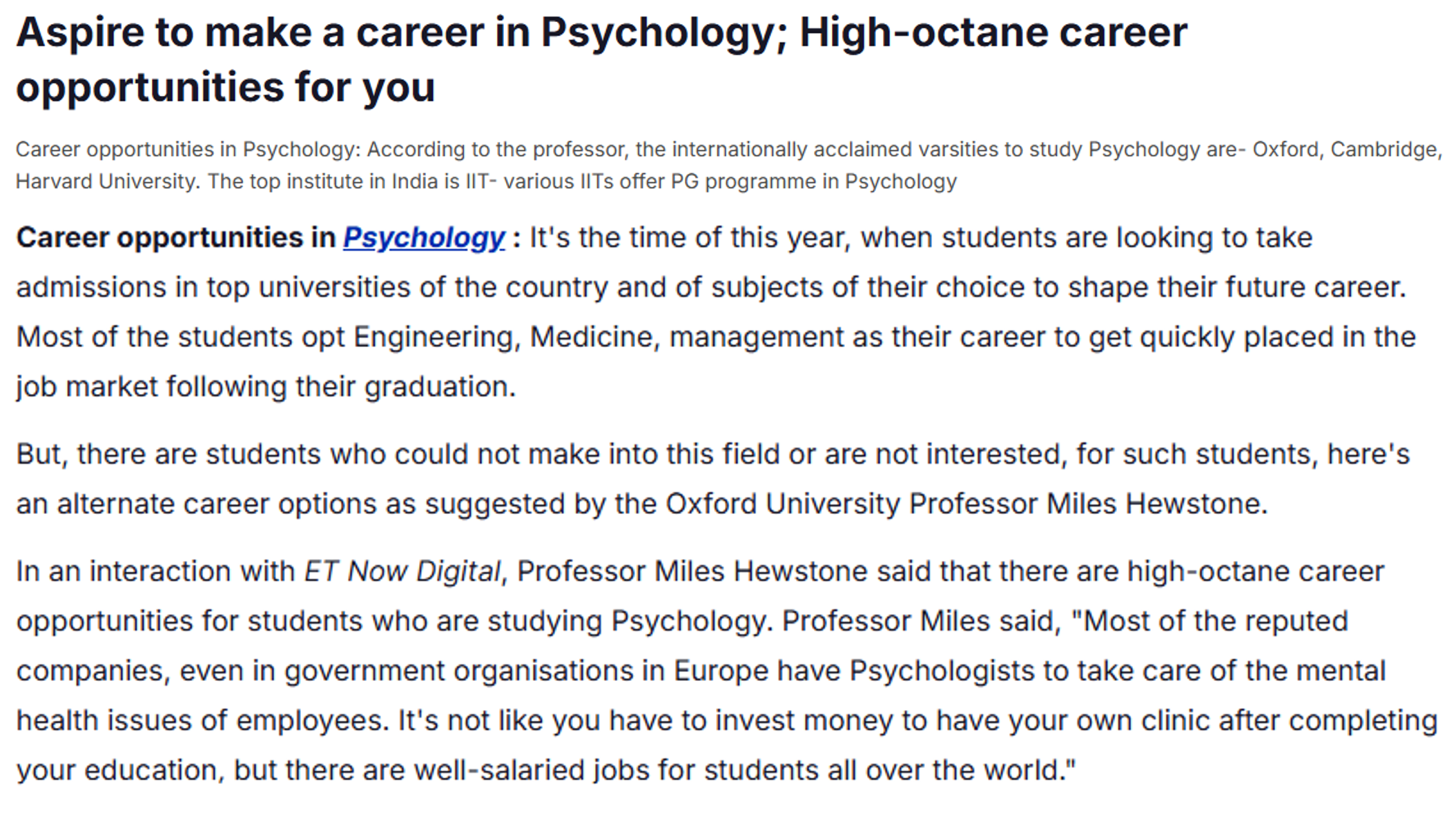 Prof. Miles Hewstone - ET Now